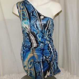 Cefian Blue Snakeskin Reptile Swim Top Cut-Out